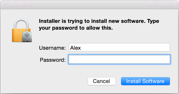 Entering the admin's password to install Teentor for Mac OS