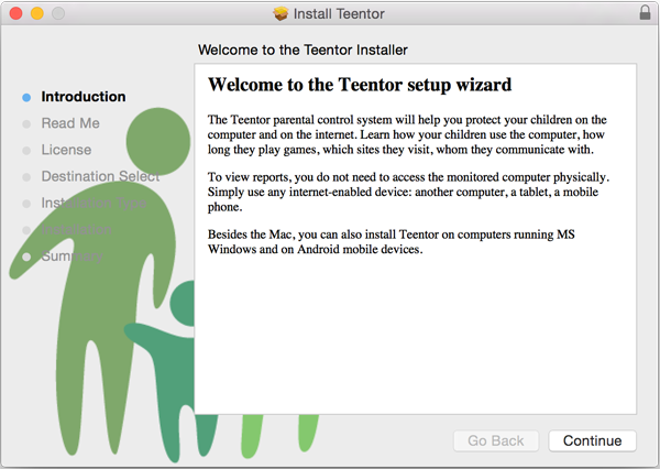 Teentor setup wizard on Mac OS