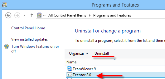 Uninstall Teentor