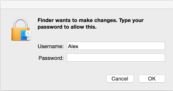 Ввод пароля для удаления Teentor для Mac OS